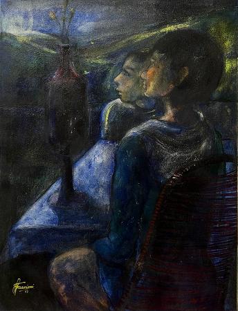 Art work by  Francioni  Stranieri al tavolino - oil canvas 